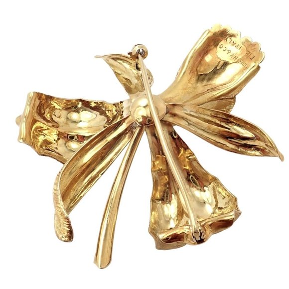 Vintage Tiffany & Co 18k Yellow Gold Large Orchid Calla Lily Pin Brooch 1950s - Picture 6 of 12